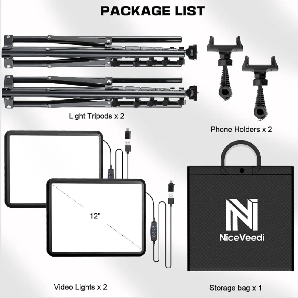 2-Pack LED Video Light Kit, NiceVeedi Studio Light, 2800-6500K Dimmable Photogra
